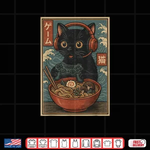 Design Cute Kawaii Gamer Cat Ramen Retro Japanese Cat Gaming Shirt