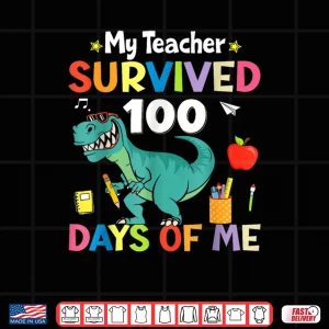 100th Day of School My Teacher Survived 100 Days Boys Dino Shirt 3 Design 100th Day of School My Teacher Survived 100 Days Boys Dino Shirt