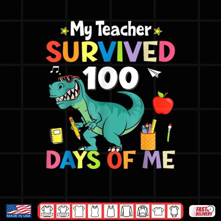 Design 100th Day of School My Teacher Survived 100 Days Boys Dino Shirt