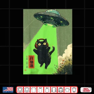 Design Vintage Japanese Cute Cat UFO Alien Shirt
