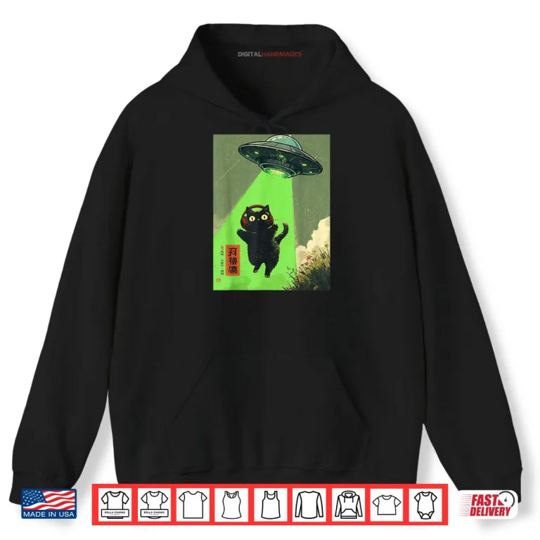 Hoodie Vintage Japanese Cute Cat UFO Alien Shirt