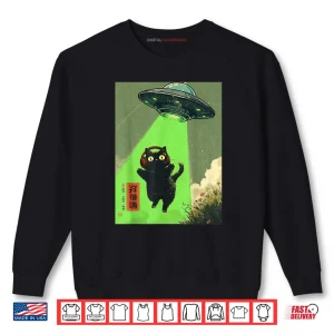 Sweatshirt Vintage Japanese Cute Cat UFO Alien Shirt