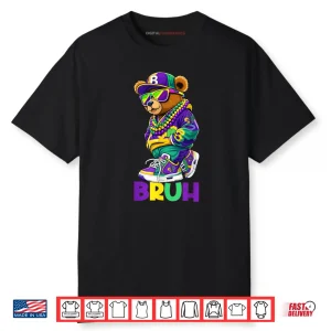 Bruh Meme Hip Hop Teddy Bear Boys Teen NOLA Mardi Gras Shirt