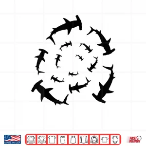 Design Shark Lover Silhouette of Hammerhead Sharks Circling Above Shirt