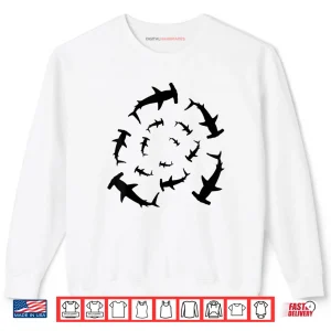 Sweatshirt Shark Lover Silhouette of Hammerhead Sharks Circling Above Shirt