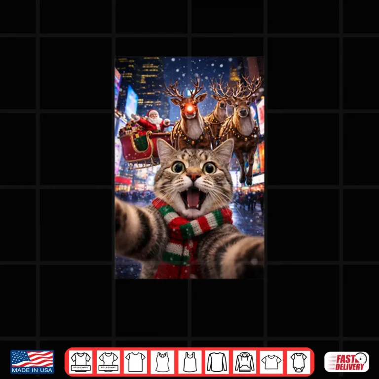 NYC Cat Selfie with Santa and Rudolph Shirt 3 Design NYC Cat Selfie with Santa and Rudolph Shirt