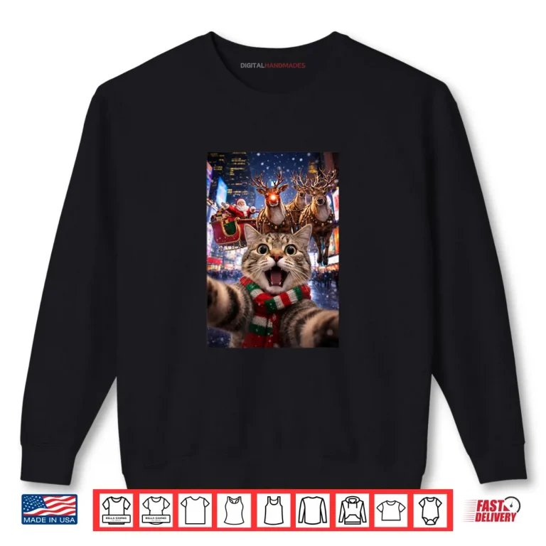 NYC Cat Selfie with Santa and Rudolph Shirt 1 Sweatshirt NYC Cat Selfie with Santa and Rudolph Shirt