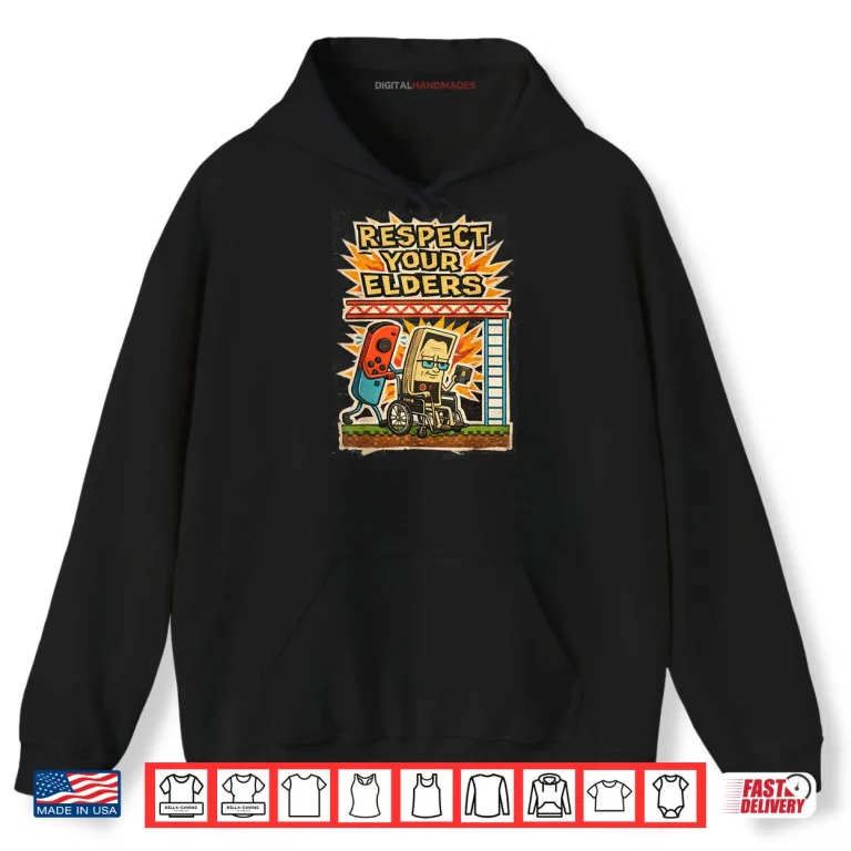 Hoodie Respect Your Elders Gamer Controller 80s Retro Poster Shirt