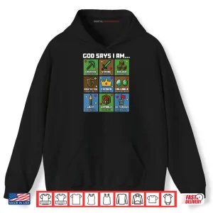 Hoodie God Says I Am Bible Verses Pixel Art Christian Gamer Boys Shirt
