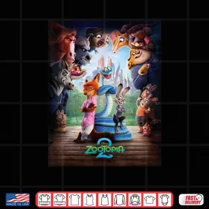 Disney Zootopia 2 Nick Judy & Gary Surrounded Poster Art Shirt 3 Design Disney Zootopia 2 Nick Judy Gary Surrounded Poster Art Shirt