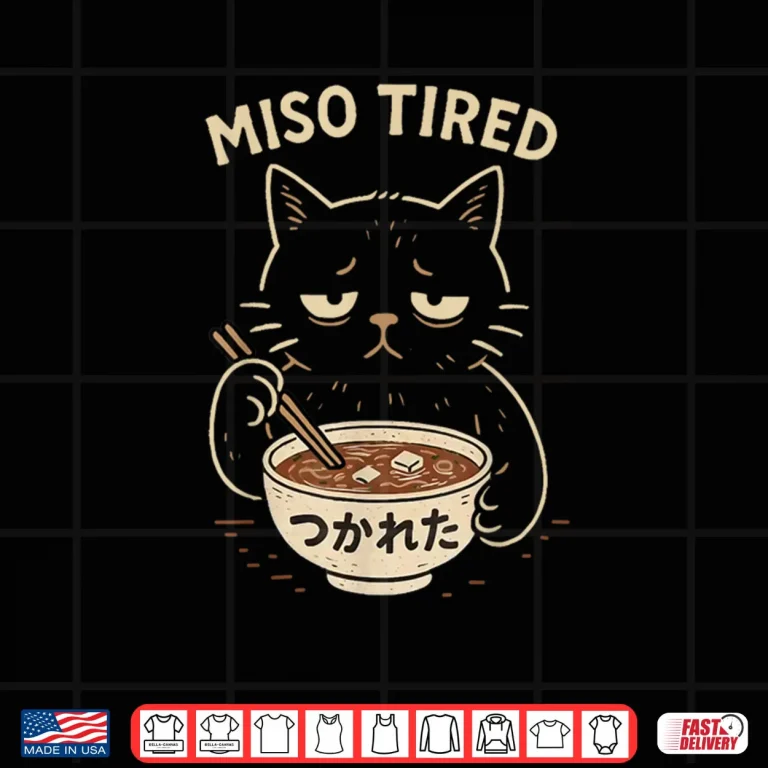 Design Miso Tired Funny Cat Japanese Pun Ramen Humor Shirt
