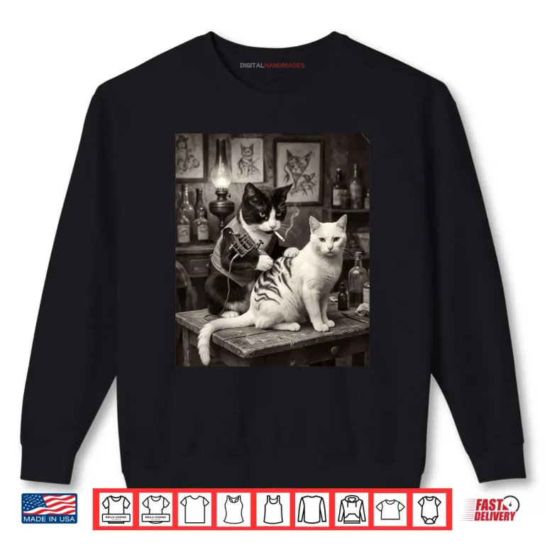 Sweatshirt Cat Smoking Tattoo Vintage Inked Kitty Artist Funny Meme Shirt