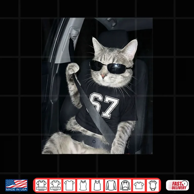 Design 67 Cat Wearing Sunglasses Gen Alpha Funny Six Seven 6 7 Meme Shirt