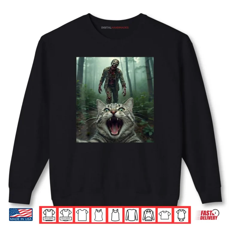 Sweatshirt Cat Selfie with Zombie Horror Shirt