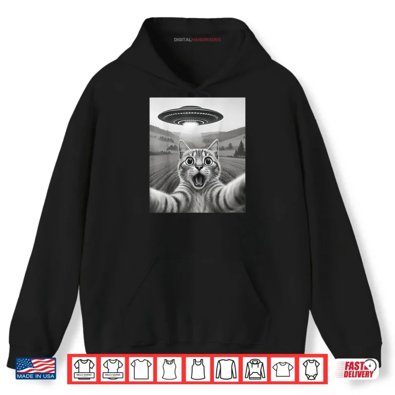 Hoodie Cat Selfie with Alien UFO Shirt