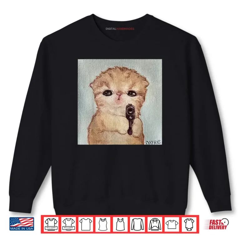 Sweatshirt Angry Kitty with Gun Cat Meme Kawaii Kitty Joke Shirt