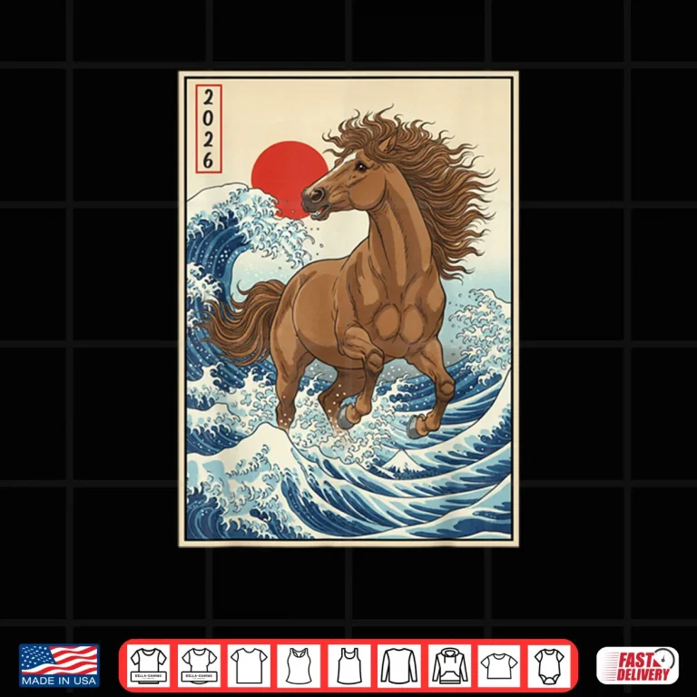 Design 2026 Year of The Horse Japanese Wave Art Lunar New Year 2026 Shirt