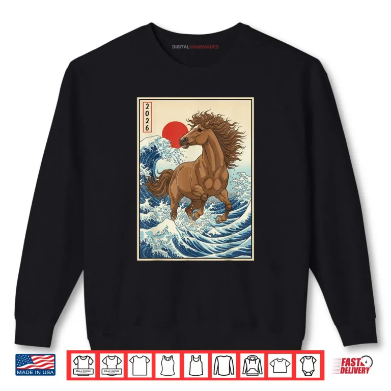 Sweatshirt 2026 Year of The Horse Japanese Wave Art Lunar New Year 2026 Shirt