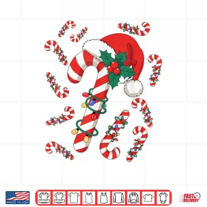 Design Red and White Candy Cane Santa Christmas Xmas Lights Shirt