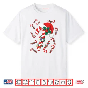 Red and White Candy Cane Santa Christmas Xmas Lights Shirt
