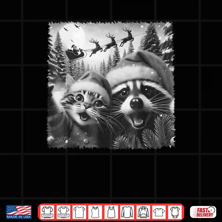 Design Cat Raccoon Selfie with Santa Christmas Shirt