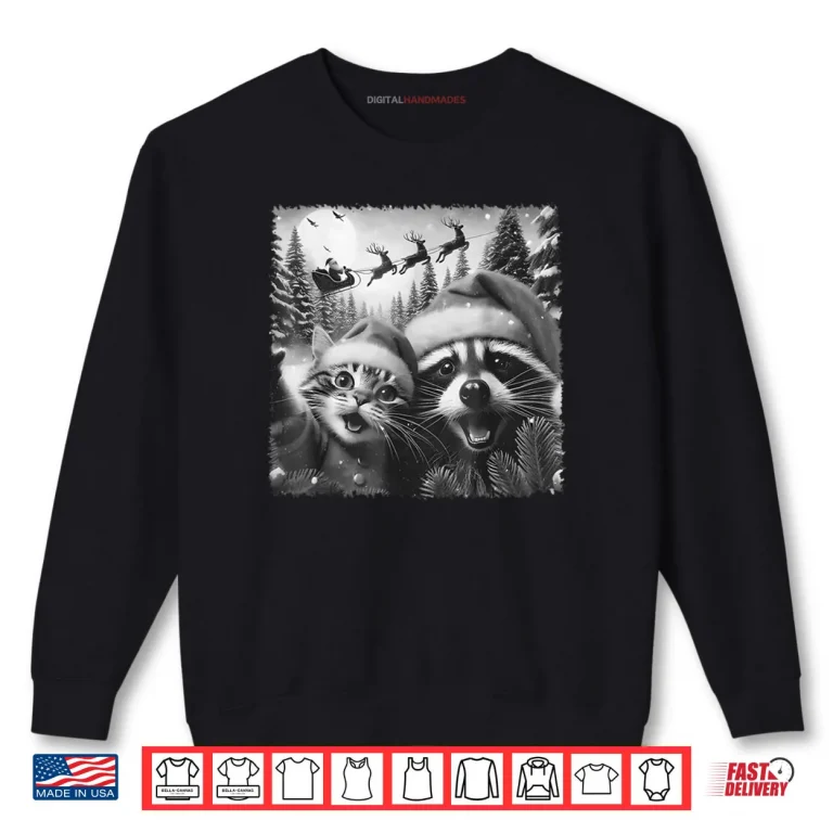 Sweatshirt Cat Raccoon Selfie with Santa Christmas Shirt
