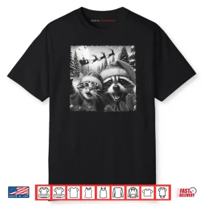 Cat Raccoon Selfie with Santa Christmas Shirt