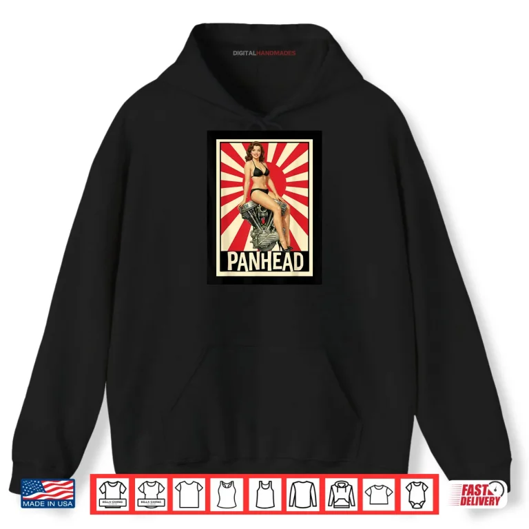 Hoodie Retro Panhead VTwin Motorcycle Engine Sunset Flag Biker Shirt