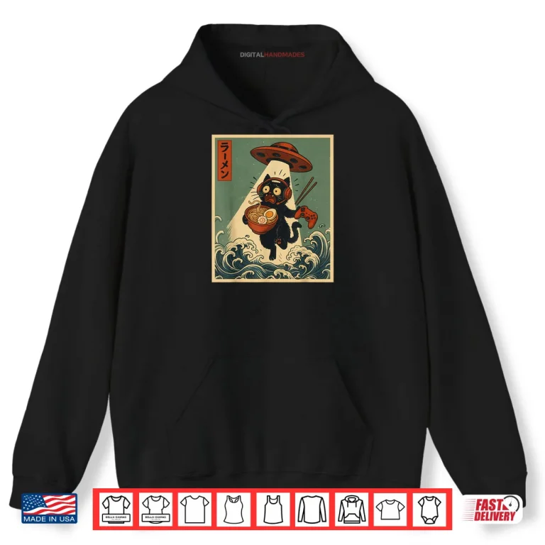 Hoodie Cat Gamer Ramen UFO Vintage Japanese Anime Gaming Shirt