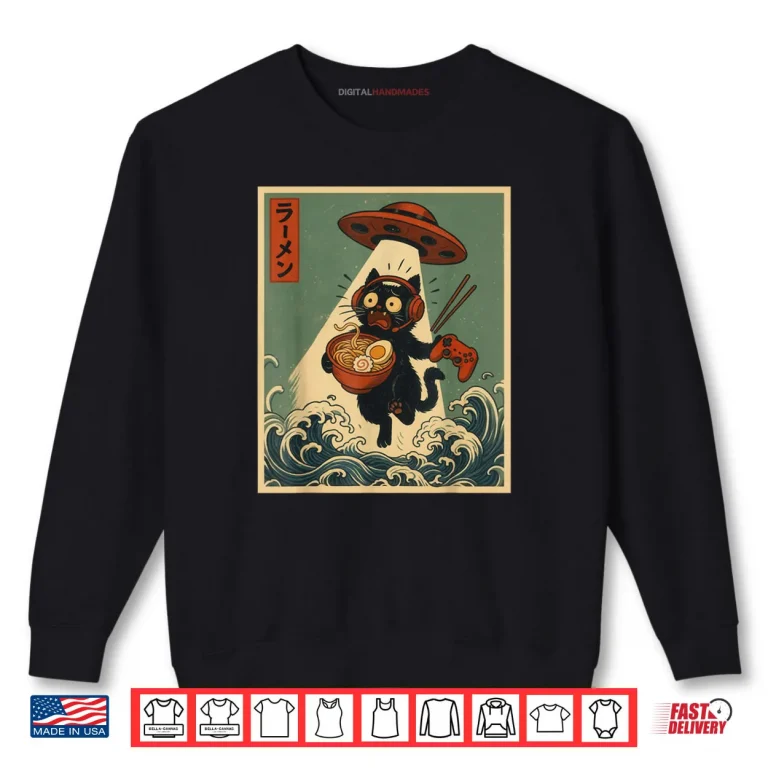 Sweatshirt Cat Gamer Ramen UFO Vintage Japanese Anime Gaming Shirt