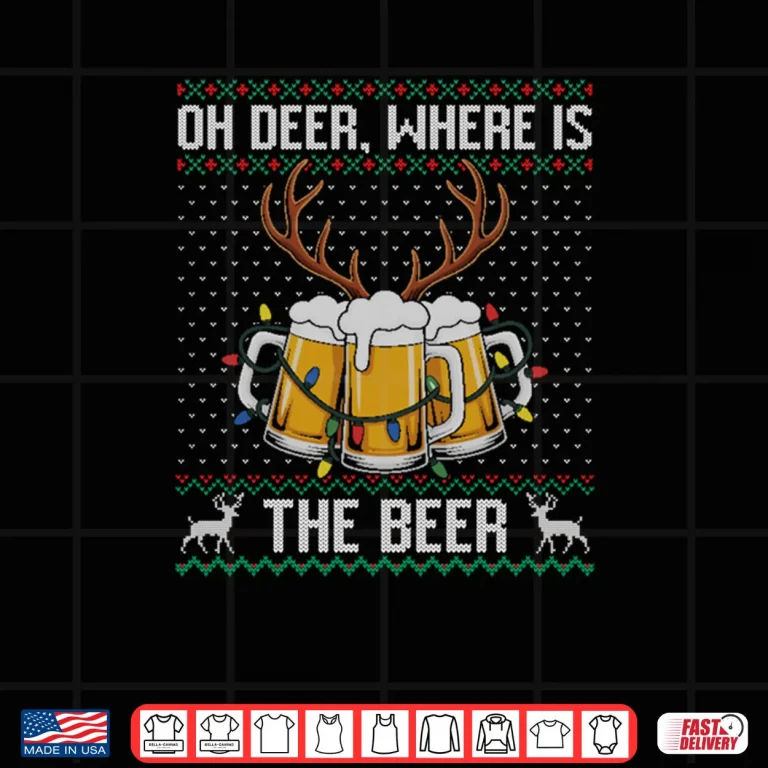 Design Oh Deer Where Is The Beer Mug Christmas Lights Ugly Sweater Shirt