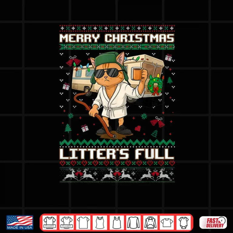 Design Merry Christmas Litters Full Funny Cat Ugly Xmas Shirt