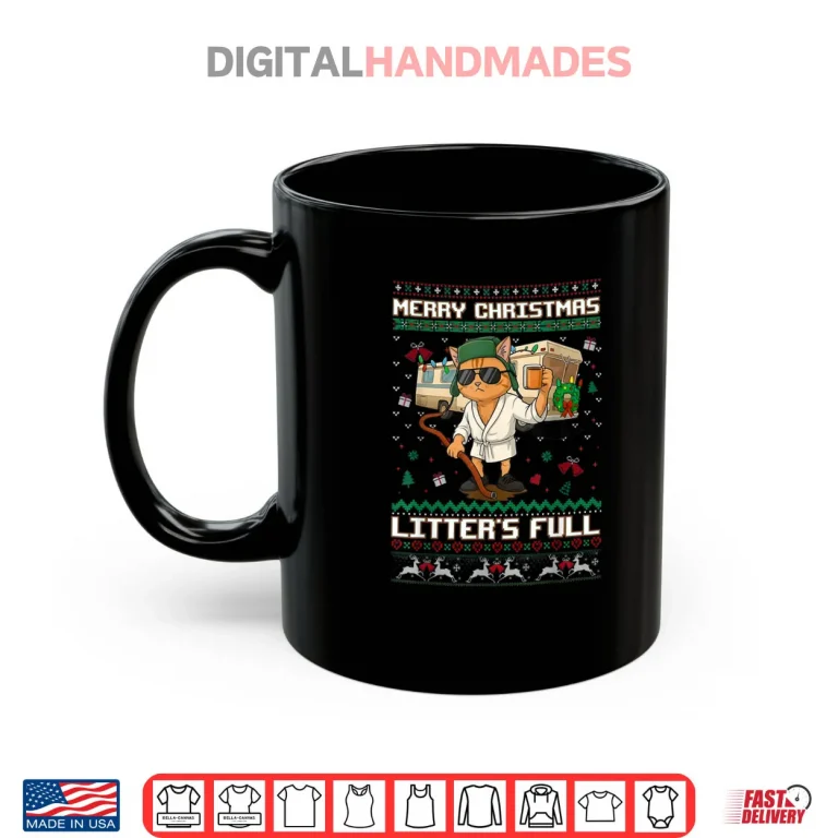 Mug Merry Christmas Litters Full Funny Cat Ugly Xmas Shirt