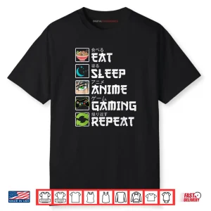 Eat Sleep Anime Gaming Repeat Gamer Shirt