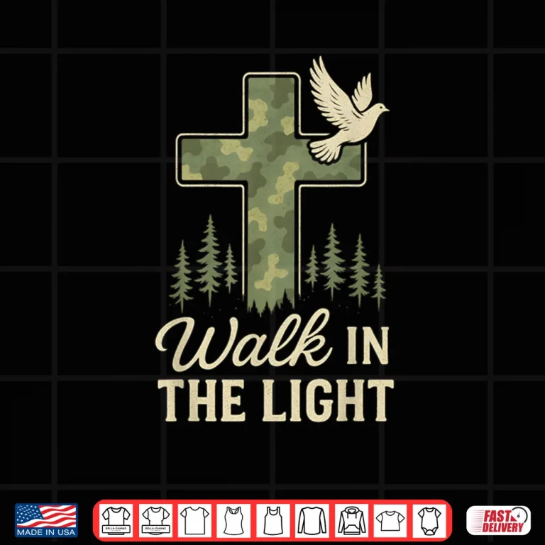 Design Camo Christian Cross Walk in The Light Bible Verse Shirt