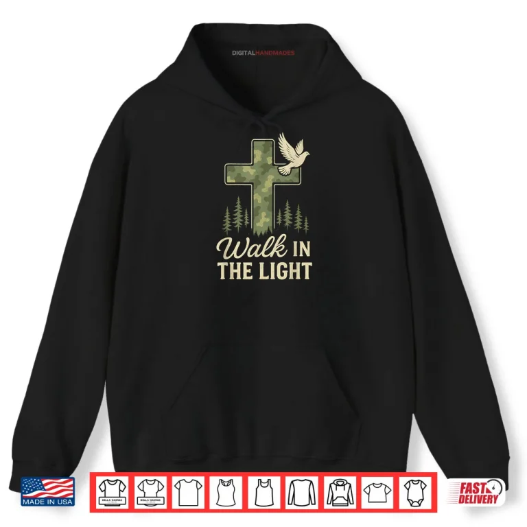 Hoodie Camo Christian Cross Walk in The Light Bible Verse Shirt