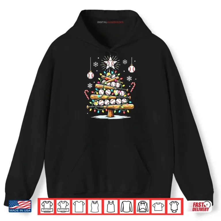 Hoodie Baseball Christmas Tree Lights Shirt