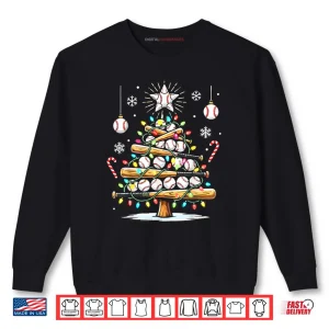 Sweatshirt Baseball Christmas Tree Lights Shirt