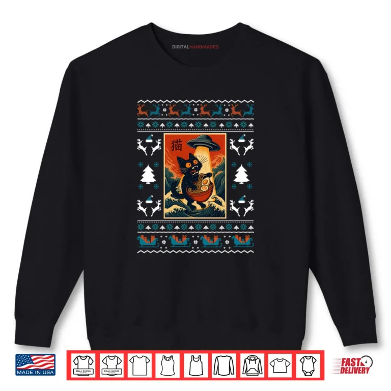 Sweatshirt Cat Ramen UFO Funny Japanese Ugly Xmas Shirt