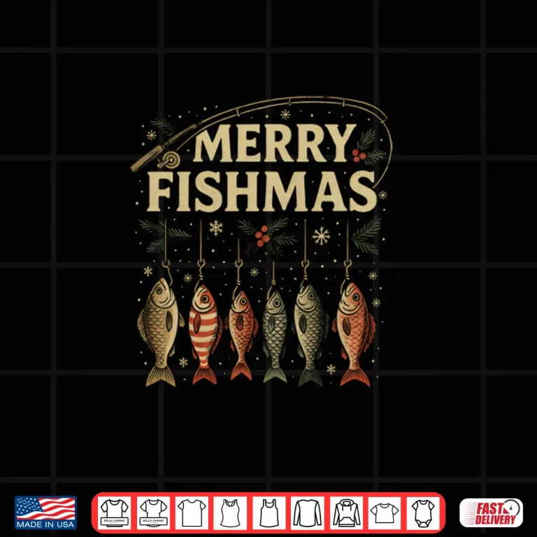 Design Merry Fishmas Retro Fishing Christmas Fisherman Xmas Holiday Shirt