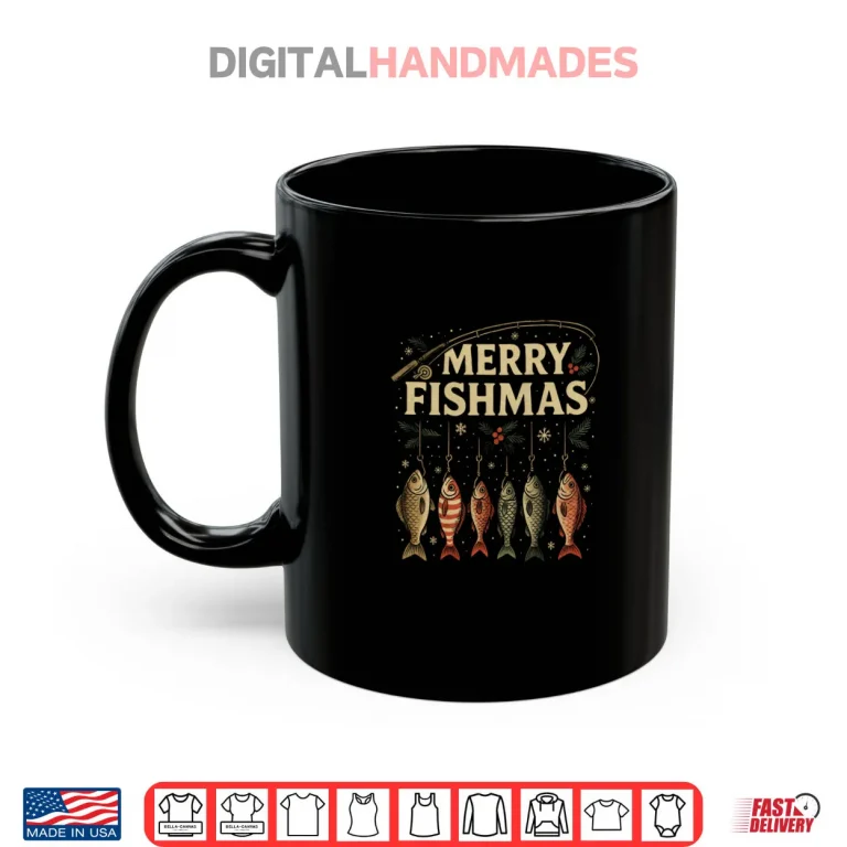 Mug Merry Fishmas Retro Fishing Christmas Fisherman Xmas Holiday Shirt