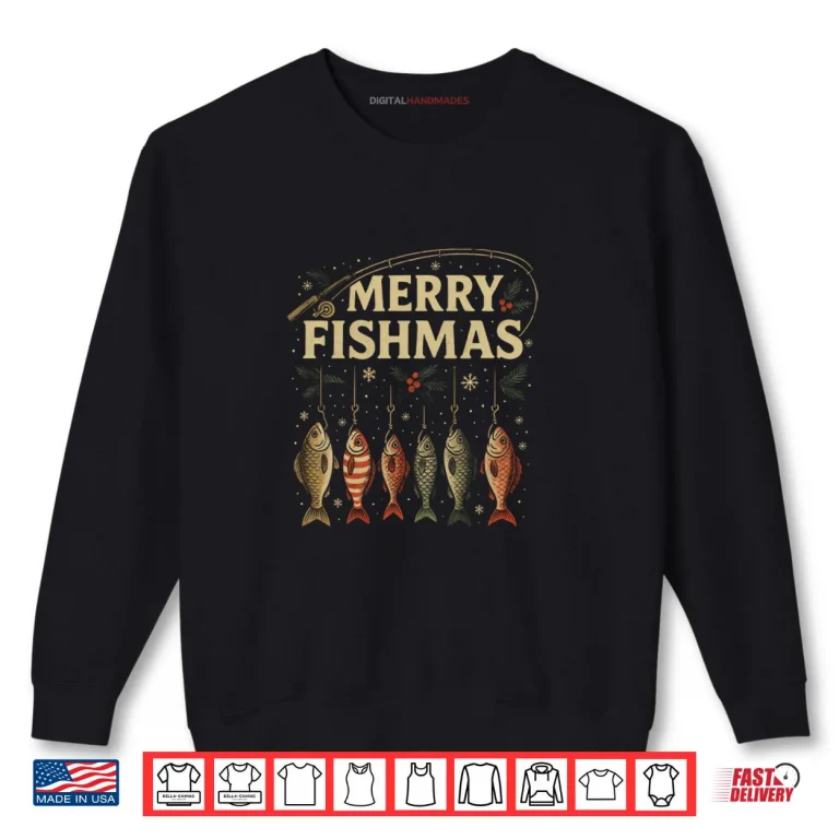 Sweatshirt Merry Fishmas Retro Fishing Christmas Fisherman Xmas Holiday Shirt
