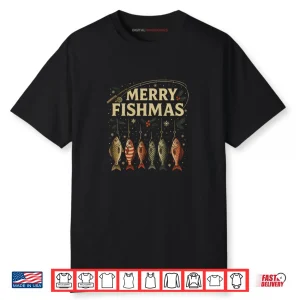 Merry Fishmas Retro Fishing Christmas Fisherman Xmas Holiday Shirt