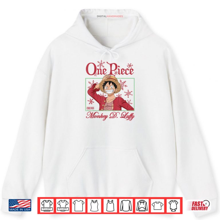 Hoodie One Piece Anime Happy Holidays Luffy Christmas Snowflakes Shirt 2