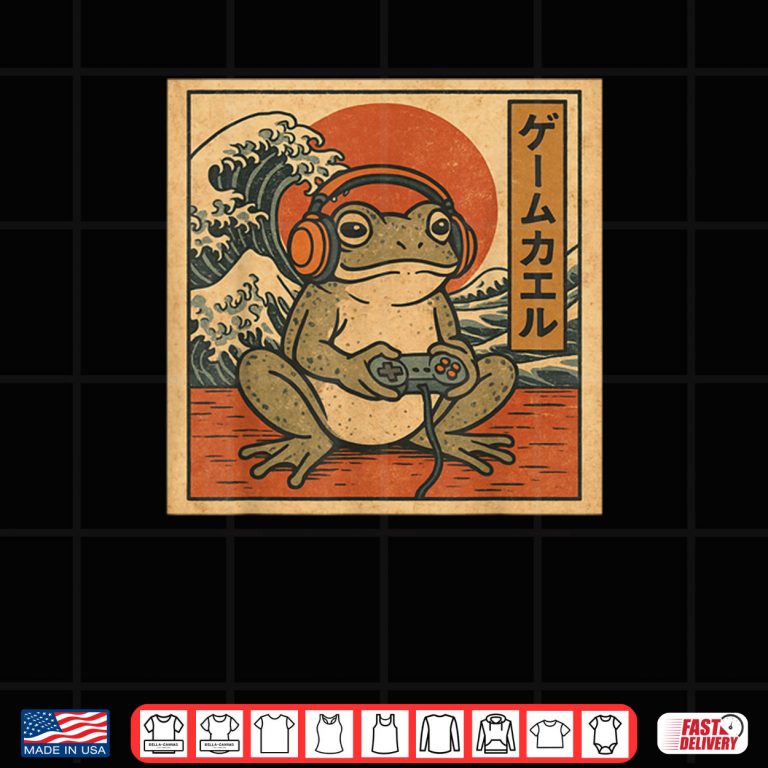 Design Gaming Frog Art Ukiyo e Japanese Gamer Anime Shirt 2