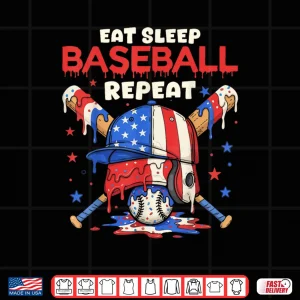 Design Eat Sleep Baseball Repeat Funny Ice Cream Drip Crossed Bats Shirt