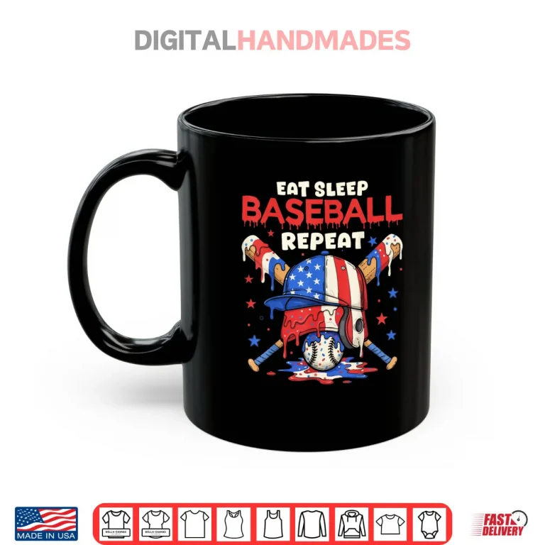 Mug Eat Sleep Baseball Repeat Funny Ice Cream Drip Crossed Bats Shirt