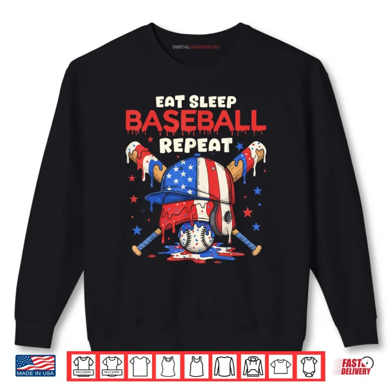 Sweatshirt Eat Sleep Baseball Repeat Funny Ice Cream Drip Crossed Bats Shirt