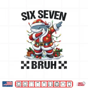 Design 67 Six Seven Bruh Santa Shark 6 7 Meme Christmas Lights Shirt