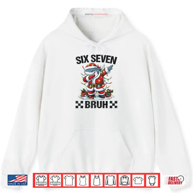 Hoodie 67 Six Seven Bruh Santa Shark 6 7 Meme Christmas Lights Shirt